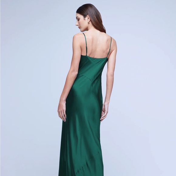 Serita Bias-Cut Silk Charmeuse Maxi Gown In Botanical Green - Picture 3 of 13